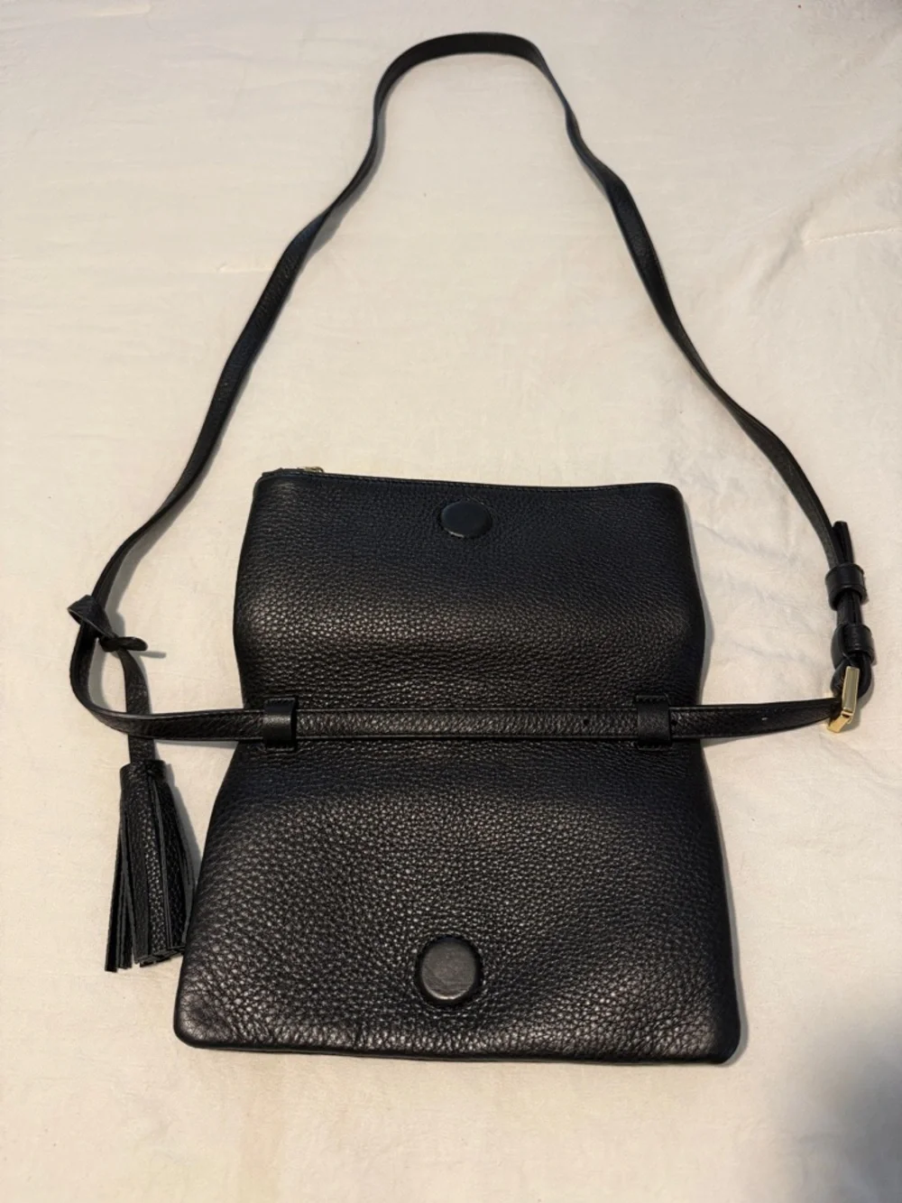 Tory Burch Black Pebbled Leather Crossbody with Tassel
